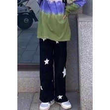 Amor Man Beyaz Yıldızlar Dijital Baskılı Sokak Modası Ispanyol Paça Yazlık Erkek Eşofmanaltı