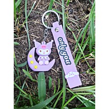 Tükkan Accessories Ay Üstünde Oturan Anime Anahtarlık Mor Ay Kuromi Sanrio Karakter Anahtarlık Çanta ve Cüzdan SÜSÜ-ANAHTARLIK68