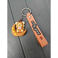 Tükkan Accessories Ay Üstünde Oturan Anime Kahverengi Sanrio Pompompurin Karakter Anahtarlık Çanta ve Cüzdan SÜSÜ-ANAHTARLIK64