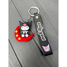 Tükkan Accessories Ay Üstünde Oturan Anime Kırmızı Ay Siyah Kuromi Sanrio Karakter Anahtarlık Çanta ve Cüzdan SÜSÜ-ANAHTARLIK51