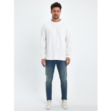 LTB Bisiklet Yaka Beyaz Sweatshırt
