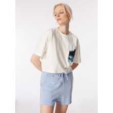 Discovery Expedition Beyaz Kadın Oversize Baskılı T-Shirt D4SL-TST3046