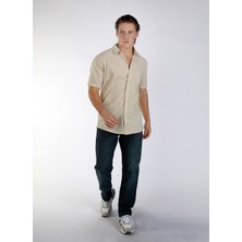 Lee Cooper Desola Erkek %100 Pamuk Kisa Kol Dokuma Gömlek Ekru