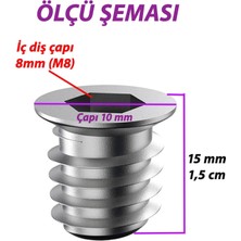 Glaswen Metal Düz Dişli Dübel Ahşap Dübeli M8 10X15 Diş Çinko Mobilya Bağlantı Ünite Birleştirme (50 Adet)