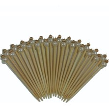 Nadom 50 Adet Incili Kürdan Pasta Kurabiye Kanepe Ahşap Inci Taç Başlıklı Şık Sunumluk