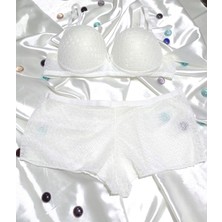 Nadom Kadın Beyaz Yeni Model Dantelli Dolgulu Sütyen Külot Takım