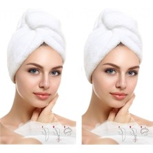 Nadom 2 Adet Yumuşak Pamuklu Renkli Banyo Saç Havlusu Düğmeli Lastikli Rahat Kullanım Saç Bonesi