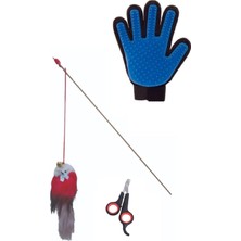 Nadom 3lü Set Ahşap Tüylü Çıngıraklı Kedi Oltası Evcil Hayvan Tırnak Makası Kıl Tüy Toplama Eldiveni