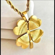 Rahshine Burgu Zincirli Çelik Bombeli Yonca Kolye | Şans Kolyesi | Altın | 60 cm