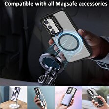 M.tk moveteck Galaxy S24 Plus Uyumlu Kılıf Krom Mika Kapak Arkası Mat Magsafe Kamera Kısmı Metal Standlı + Lens Camlı