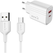 ZORE Play Pl3 USB-A To Type-C 20W Seyahat Şarj Aleti Seti