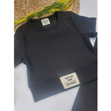 Timi Kids Kız Çocuk Siyah Fitilli Kumaş Ispanyol Paça Crop Ikili Takım