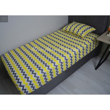 Nasır Home Sarı,Gri ve Beyaz Zikzak(Ara Ölçü) Tek Kişilik Lastikli Çarşaf (120X200X25 Cm)+1 Adet Yastık Kılıfı(Gizli Fermuar)