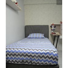 Nasır Home Mavi, Gri ve Beyaz Zikzak Tek Kişilik Lastikli Çarşaf (100X200X25) 1 Adet Yastık Kılıfı