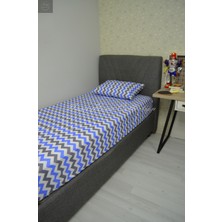 Nasır Home Mavi, Gri ve Beyaz Zikzak Tek Kişilik Lastikli Çarşaf (100X200X25) 1 Adet Yastık Kılıfı