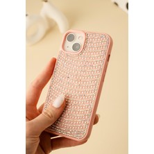 Paladyum Case iPhone 15 Uyumlu Pembe Pırlanta Taşlı Kılıf