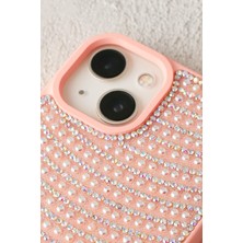 Paladyum Case iPhone 15 Uyumlu Pembe Pırlanta Taşlı Kılıf