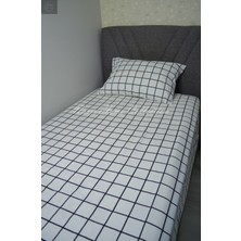 Nasır Home Beyaz ve Siyah Kareli Tek Kişilik Lastikli Çarşaf (100X200)+1 Adet Yastık Kılıfı( Gizlifermuar)