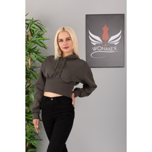 Wonmex Crop Model Beli Korsajlı Kadın Sweatshirt