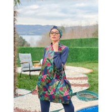 Camelya Fashion Fashion fashion Çiçek Desenli Tam Kapalı Tesettür Mayo Çantalı Tk