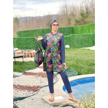 Camelya Fashion Fashion fashion Çiçek Desenli Tam Kapalı Tesettür Mayo Çantalı Tk