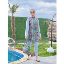 Camelya Fashion Fashion fashion Çiçek Desenli Tam Kapalı Tesettür Mayo Çantalı Tk