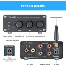 Fosi Audio BT20A Bluetooth 5.0 Stereo Ses 2 Kanal Amplifikatör Alıcı Mini Hi-Fi Sınıf D Ev Hoparlörleri Için Entegre Amp 2.0 Ch Bas ve Tiz Kontrollü - Güç Kaynağı ile