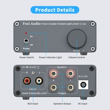 Fosi Audio V1.0g 2 Kanallı Stereo Ses Sınıfı D Amplifikatör Mini-Hi-Fi Profesyonel Dijital Amplifikatör Ev Hoparlörü Için 50W x 2