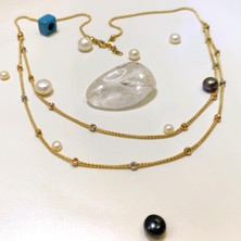 Altın Ofisi Ikili Dorika Toplu Popcorn Zincirli Kolye 14 Ayar Altın