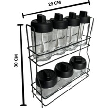 Patulya Aksesuar Metal Standlı Siyah 7 Li Cam Kavanoz ve Baharatlık Seti