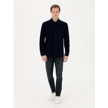Cacharel Lacivert Regular Fit Uzun Kollu Kadife Gömlek 50276943 VR033