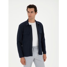 Cacharel Erkek Lacivert Slim Fit Fermuarlı Ceket Gömlek 50285629-VR033