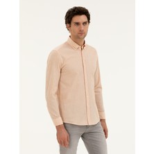 Cacharel Erkek Turuncu Slim Fit Pamuk Karışımlı Çizgili Gömlek 50284424-VR051