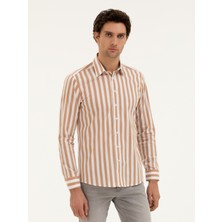 Cacharel Erkek Kahverengi Slim Fit Çizgili Gömlek 50285448-VR029
