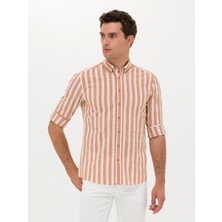 Cacharel Erkek Kiremit Slim Fit Uzun Kollu Çizgili Gömlek 50265483-VR031