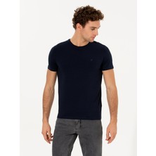 Cacharel Erkek Lacivert Bisiklet Yaka Slim Fit Basic T-Shirt 50263987-VR033