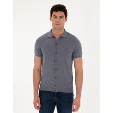 Pierre Cardin Erkek Koyu İndigo Slim Fit Düğmeli Polo Yaka Keten Karışımlı Triko Tişört 50289239-VR089
