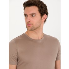 Cacharel Erkek Vizon Bisiklet Yaka Slim Fit Merserize T-shirt 50267666-VR052