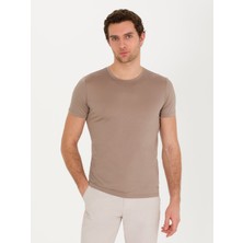 Cacharel Erkek Vizon Bisiklet Yaka Slim Fit Merserize T-shirt 50267666-VR052