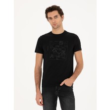 Cacharel Erkek Siyah Slim Fit Bisiklet Yaka T-shirt 50284843-VR046