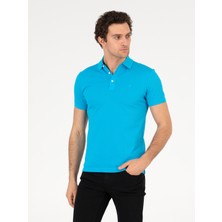 Cacharel Erkek Turkuaz Polo Yaka Slim Fit Basic Merserize T-shirt 50265364-VR093