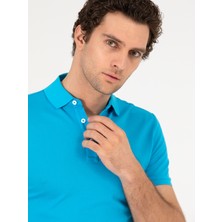 Cacharel Erkek Turkuaz Polo Yaka Slim Fit Basic Merserize T-shirt 50265364-VR093