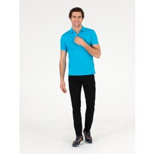 Cacharel Erkek Turkuaz Polo Yaka Slim Fit Basic Merserize T-shirt 50265364-VR093
