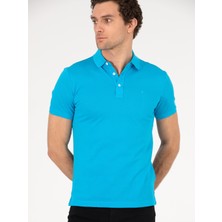 Cacharel Erkek Turkuaz Polo Yaka Slim Fit Basic Merserize T-shirt 50265364-VR093
