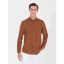 Cacharel Erkek Açık Kahverengi Slim Fit Uzun Kollu Gömlek 50257239-VR002