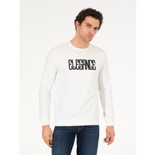 Cacharel Erkek Beyaz Pamuk Karışımlı Bisiklet Yaka Sweatshirt 50265561-VR013