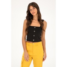 U.S. Polo Assn. Kadın Siyah Kolsuz Tişört 50286100-VR046