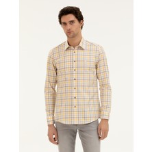 Cacharel Erkek Sarı Slim Fit Pamuk Ekose Gömlek 50284422-VR044