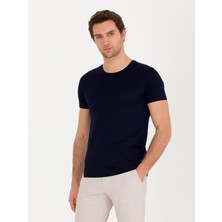 Cacharel Erkek Lacivert Bisiklet Yaka Slim Fit Merserize T-shirt 50267666-VR033