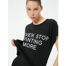 Koton Spor Uzun Kolsuz Tişört Slogan Temalı Baskılı Bisiklet Yaka Rahat Kalıp